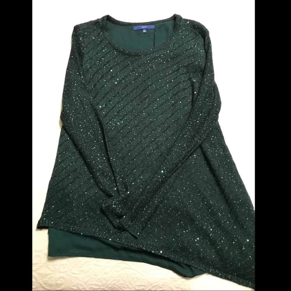 Apt. 9 Green Sequin Asymmetrical Sweater